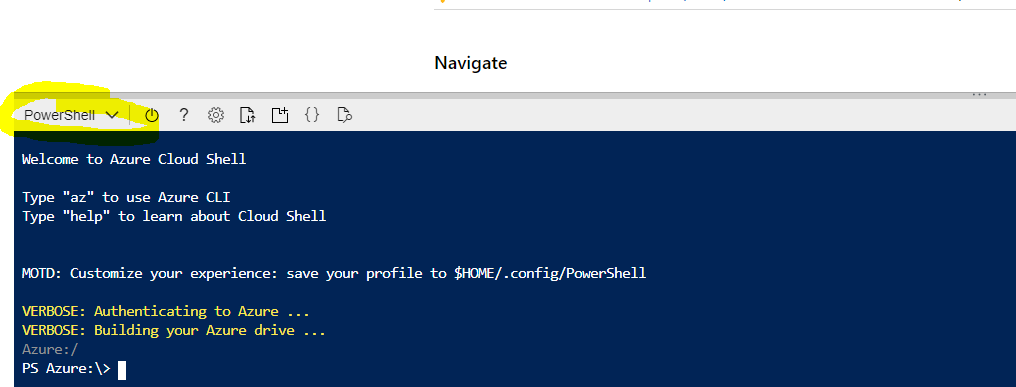 Cloud Shell in the Azure portal