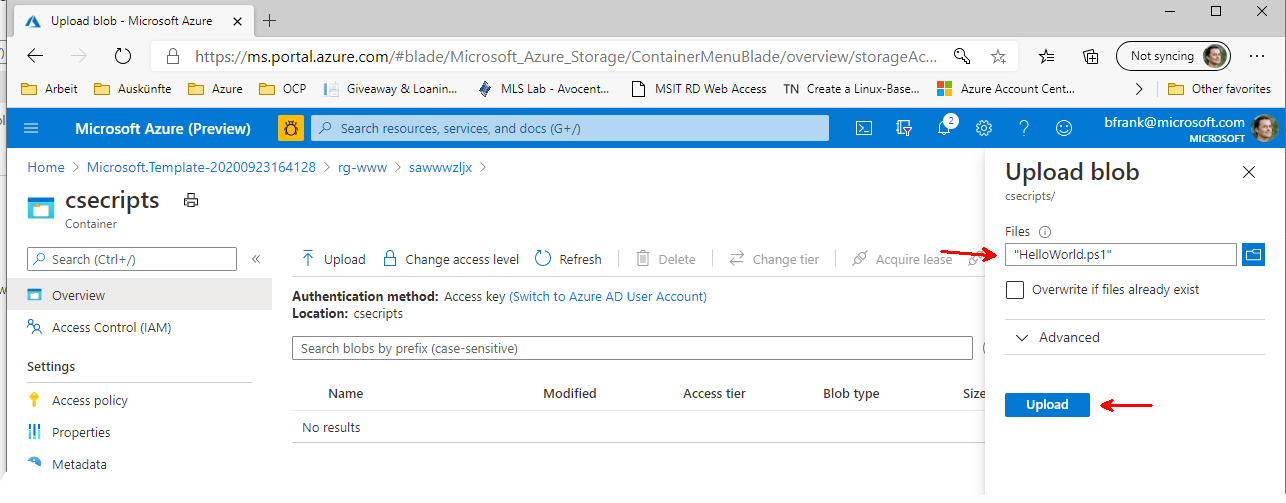 Upload CSE script to storage account