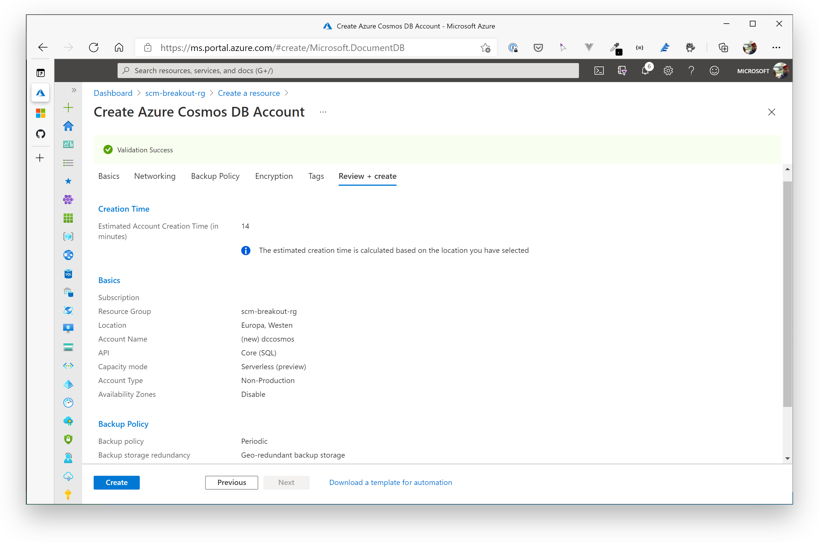 Azure CosmosDB Account