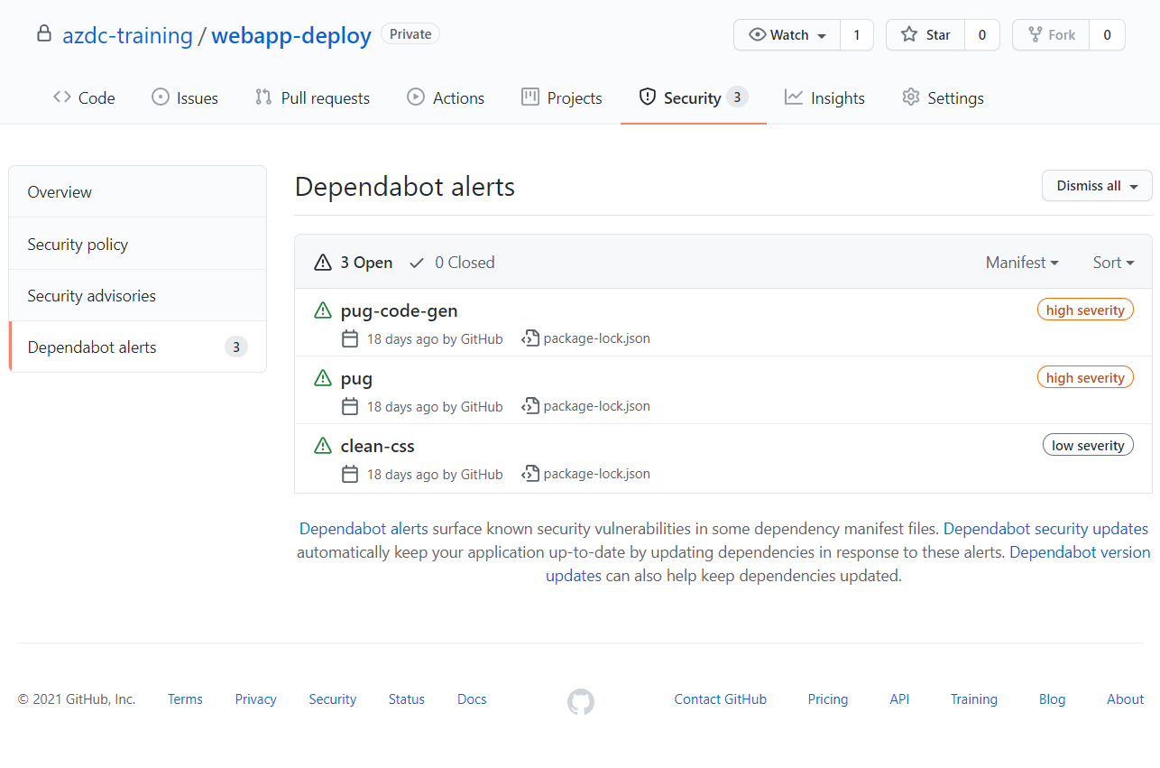 Dependabot alerts displayed on the security tab of yourrepository