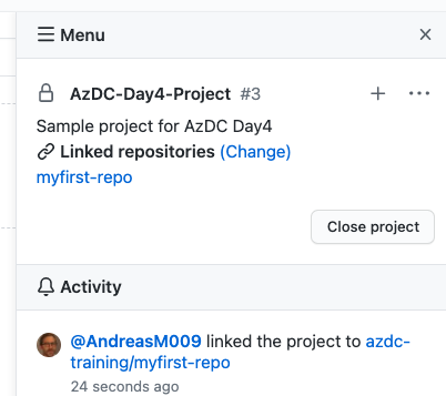 GitHub project board menu