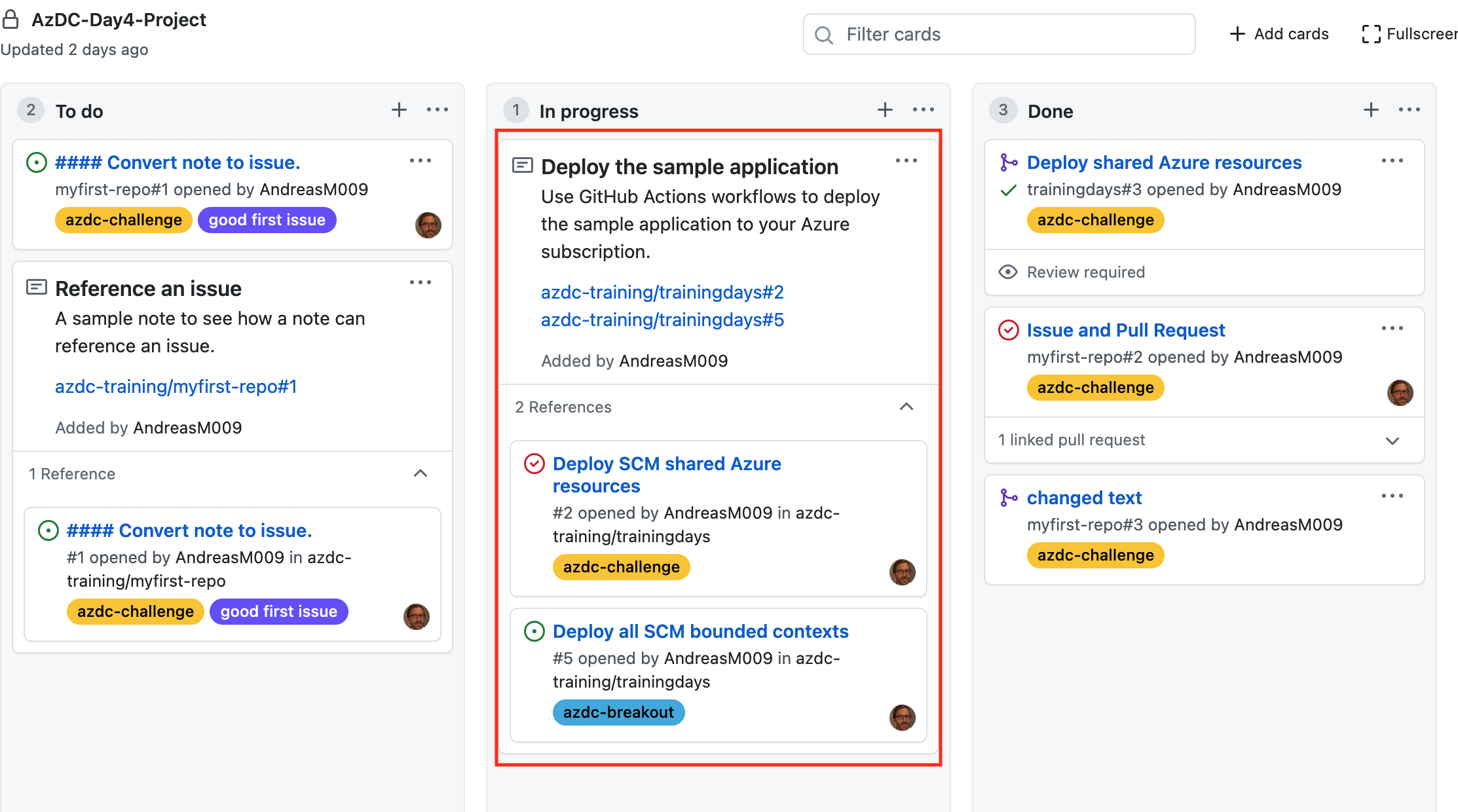 GitHub board overview 07