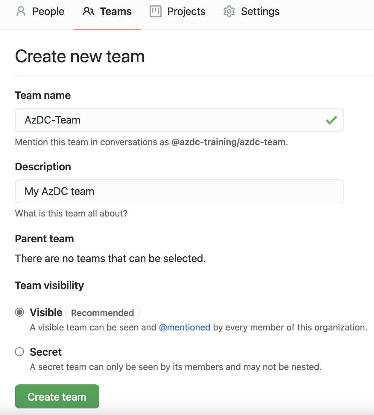 GitHub new Team