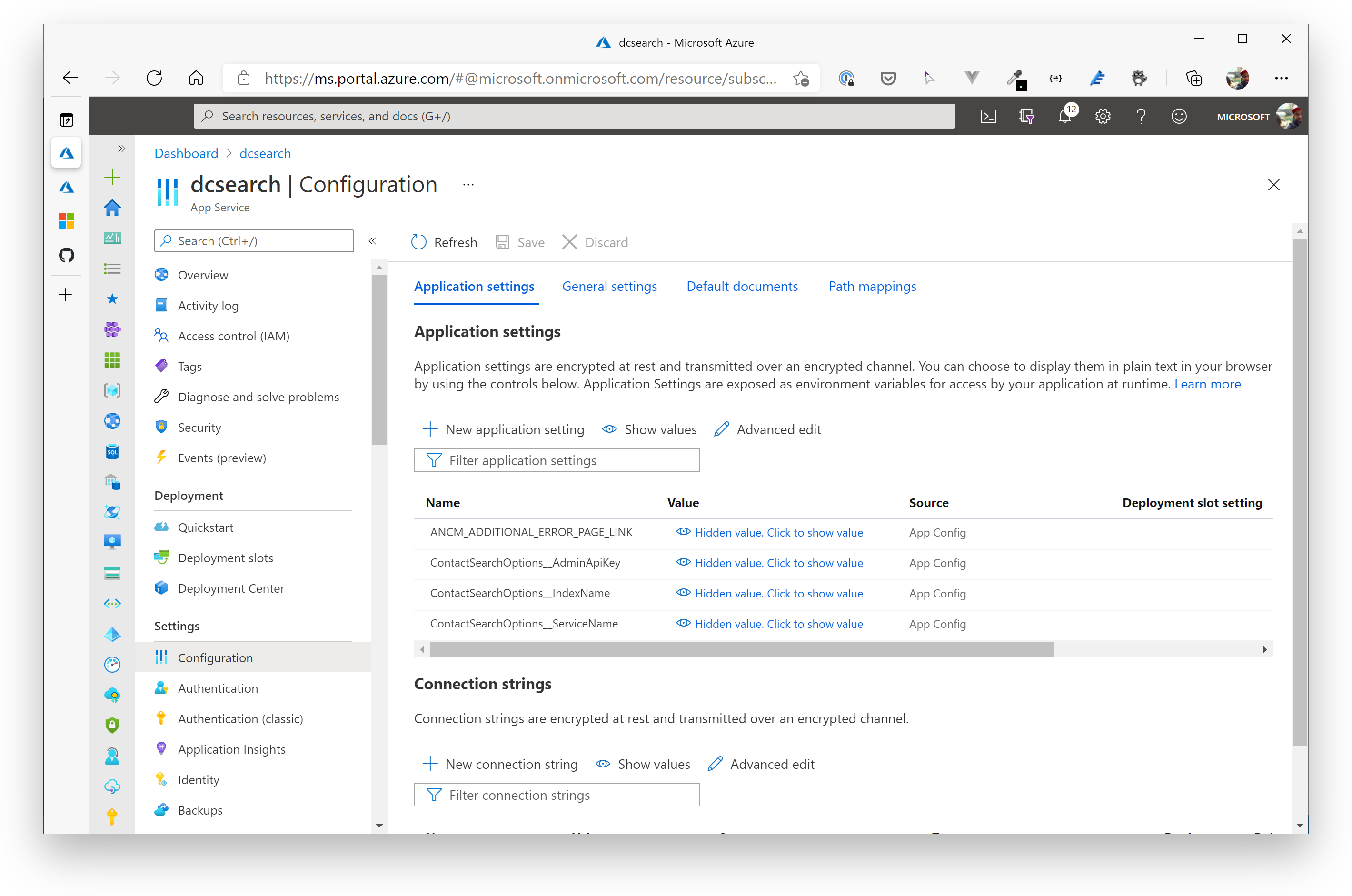 Search API Configuration Settings