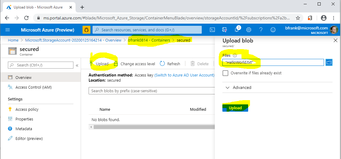 Upload a txt file to a storage account