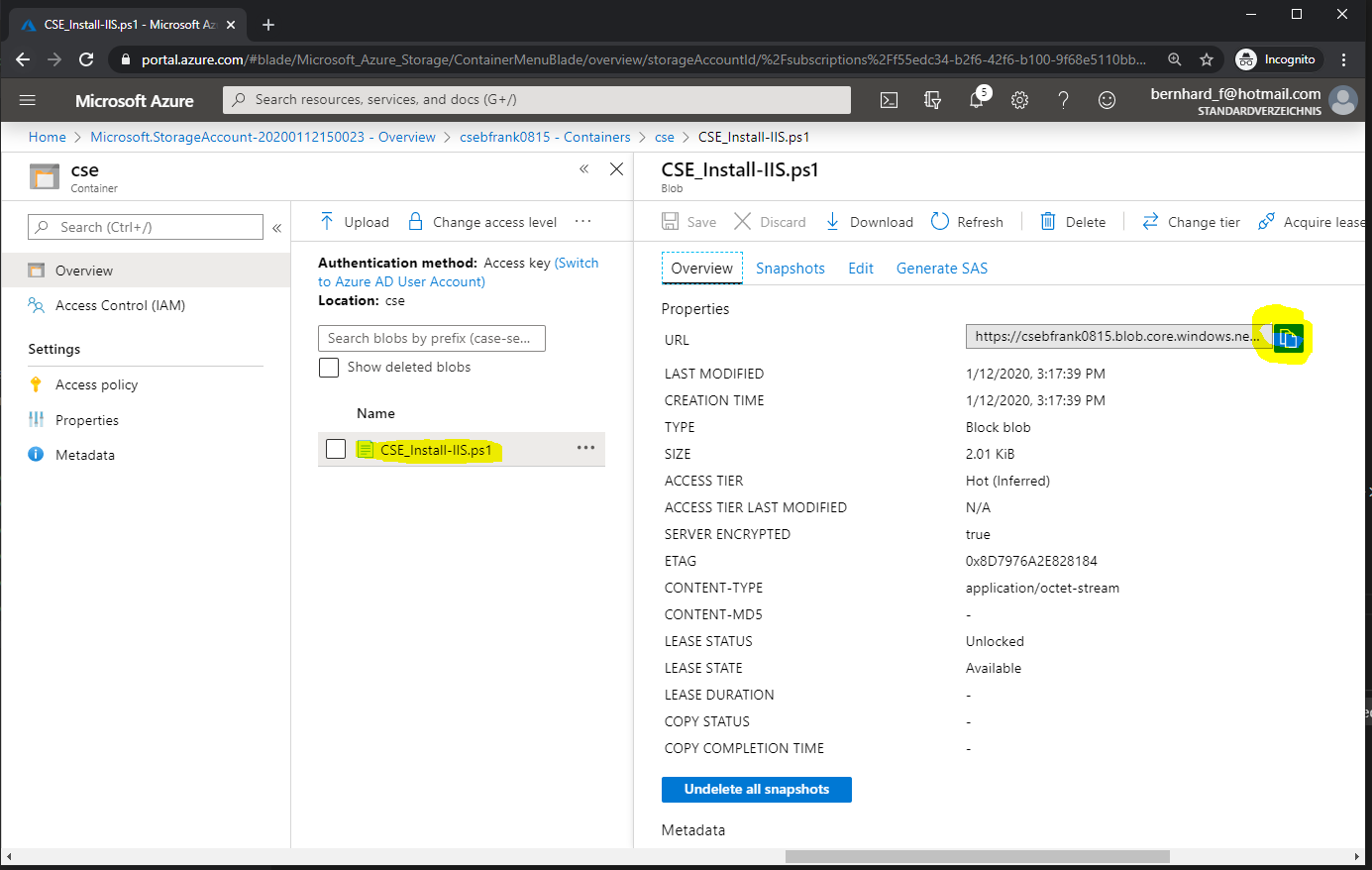 Copy the URL of the IIS install script