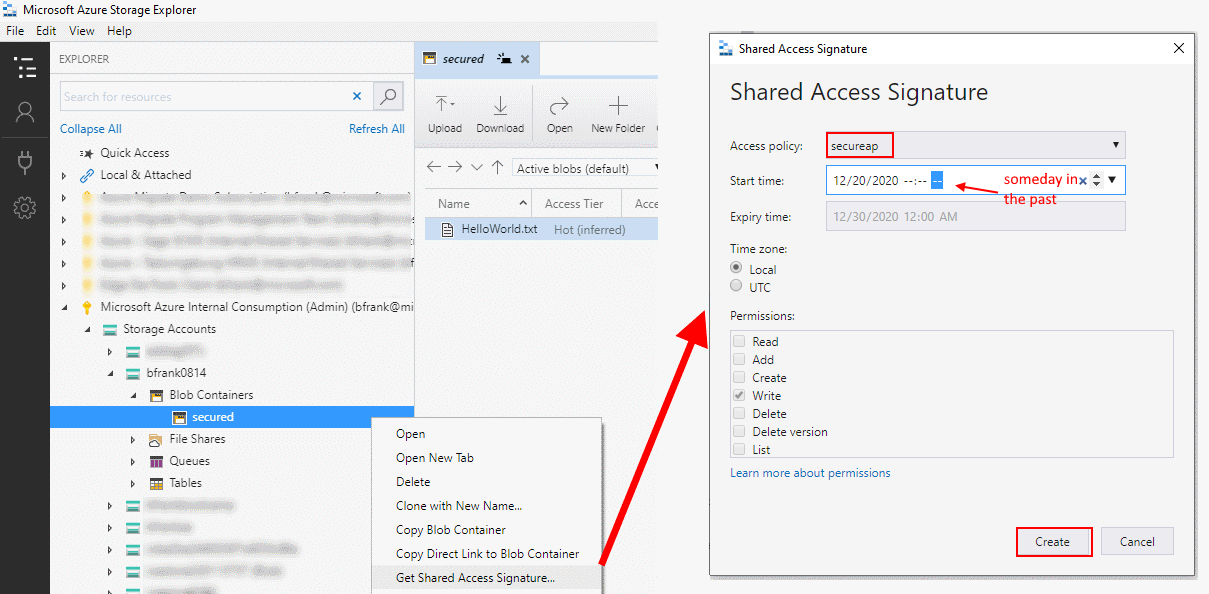 Storage Explorer generate SAS URI