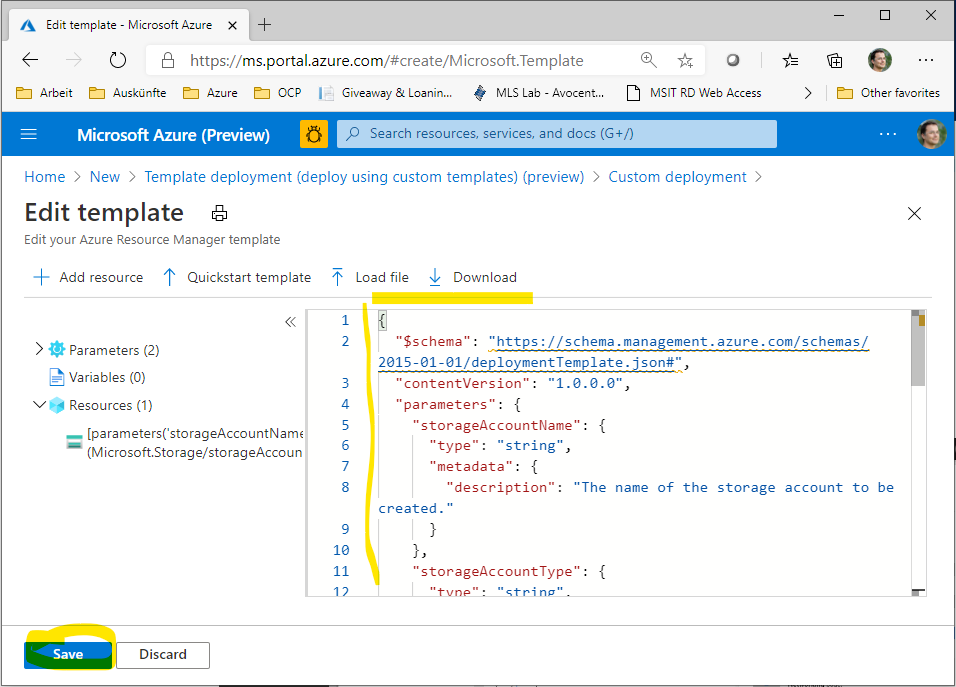 Azure Portal Template Deployment