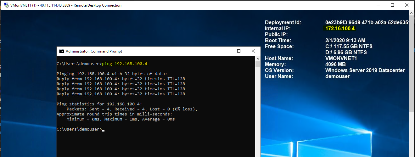 VNET Peering ping test