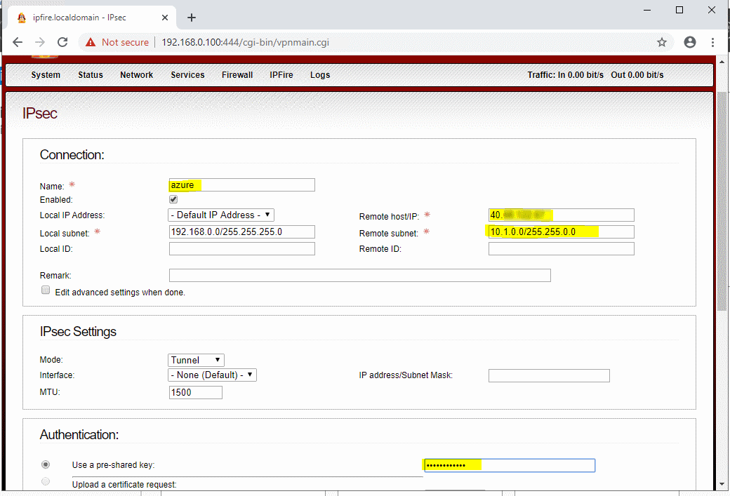 IPFire: connection settings