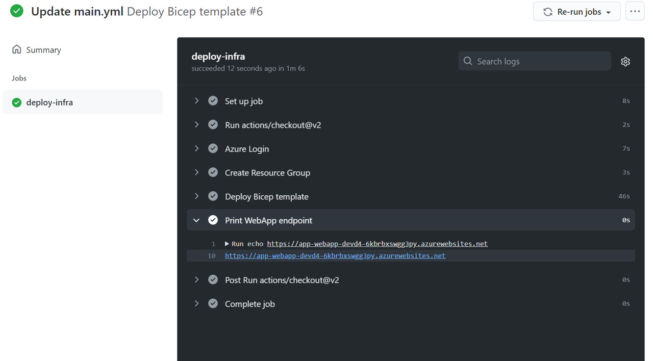 WebApp endpoint being printed to the workflow log